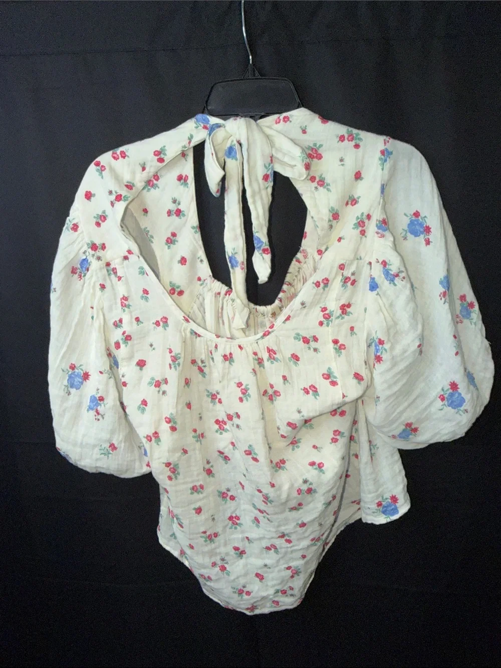 Free People White Floral Tie-Back Peasant Top